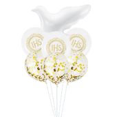 Zestaw balonów na Chrzest Święty Komunię biały gołąbek