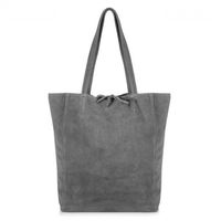 VERA PELLE torebka zamszowa shopper z rzemykami na ramię V462 c.szara