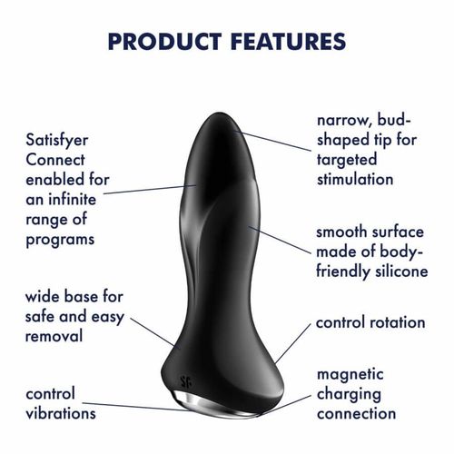 wibrujący korek analny vibrator rotation plug 1 connect app black na Arena.pl