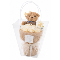 flower box, bukiet zapachowych kwiatów mydlanych z misiem, led 8szt.