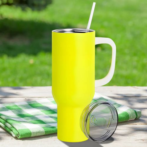 Matowy kubek podróżny 1200 ml neonowy żółty z Twoim nadrukiem na Arena.pl