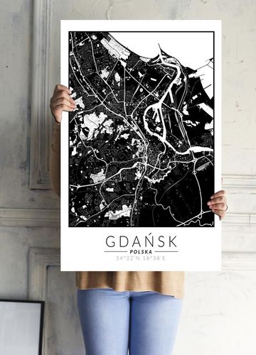 Gdańsk mapa invert - plakat 61x91,5 cm na Arena.pl