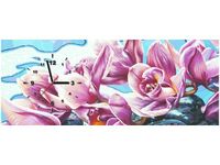 100X40CM ZEGAR ZEGAR ŚCIENNY RÓŻOWE KWIATY KAMYKACH ABSTRAKCJA OBRAZ