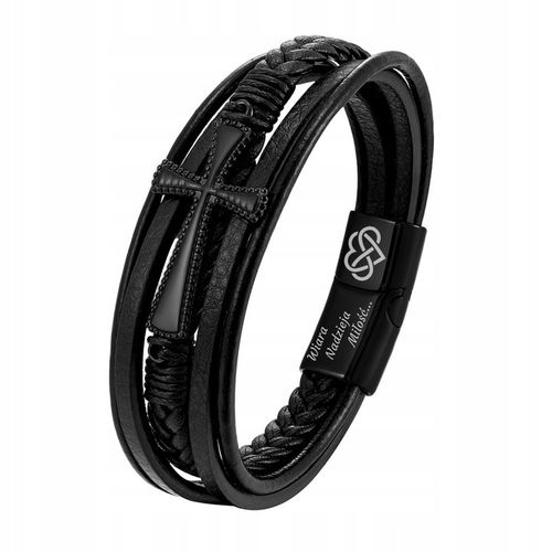 Bransoletka męska KRZYŻ skórzana dla TATY brata z grawerem na Arena.pl