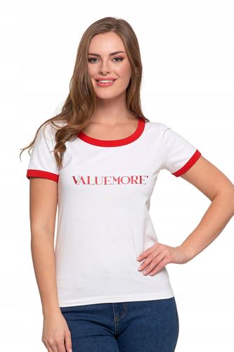 T-shirt Koszulka Damska Bawełna Slim Fit z Napisami Biło-Czerwona MORAJ - S na Arena.pl