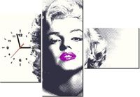 100CM 70CM ZEGAR 3 ELEM MARILYN MONROE FIOLETOWYMI USTAMI ŚCIENNY OBRAZ