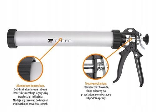 PISTOLET wyciskacz do silikonu mas KIEŁBAS 600ml + 2 końcówki TEGER na Arena.pl