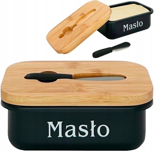 ZESTAW CHLEBAK METALOWY DESKA BAMBUSOWA + POJEMNIKI + MASELNICZKA Z NÓŻEM na Arena.pl