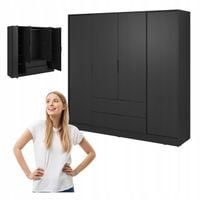 SZAFA CZARNA GARDEROBA LIVIA 4D OTWIERANA DUŻA NA UBRANIA SZUFLADY drążek