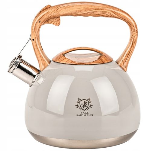 CZAJNIK STALOWY GAZ 3l SZARO KREMOWY z GWIZDKIEM DREWNIANA RĄCZKA na Arena.pl