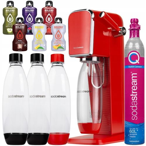 ZESTAW SATURATOR SODASTREAM ART RED TRZY BUTELKI NABÓJ + DODATKI na Arena.pl