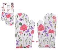 Rękawice kuchenne tekstylne grube para NICOLE 100% bawełna kolorowe kwiatki