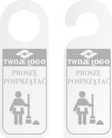 ZAWIESZKA NA DRZWI klamkę hotelowa PROSZĘ POSPRZĄTAĆ z logo GRAWER plexi