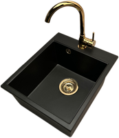 Zlewozmywak jednokomorowy COBALT czarny + bateria złota BETA