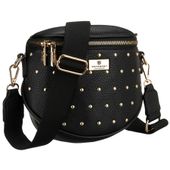 czarna, praktyczna nerka damska ze skóry ekologicznej ozdobiona