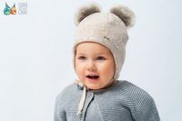 BROEL Obi czapka dla dziewczynki dwa pompony serduszka beżowa 44-46