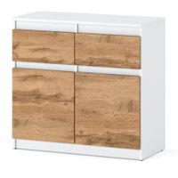 Komoda Biała Z Drewnem 80cm 2 Szuflady Pojemna Szafka Nowoczesna Dąb Wotan