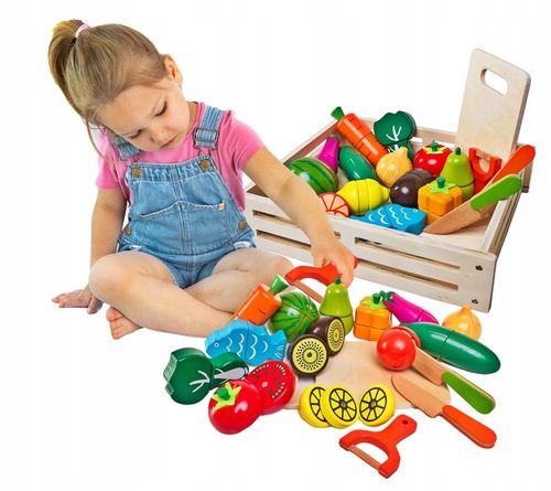 DREWNIANE WARZYWA I OWOCE DO KROJENIA W SKRZYNCE NA MAGNES DLA DZIECI XXL na Arena.pl