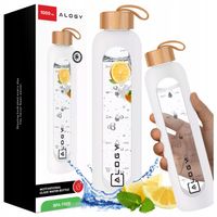 BUTELKA SZKLANA NA WODĘ BIDON MOTYWACYJNA SZCZELNA SILIKONOWE ETUI 1000 ML