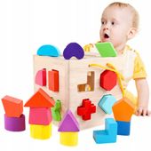 Kostka Edukacyjna Drewniana Sorter Drewniany Klocki Figury MONTESSORI