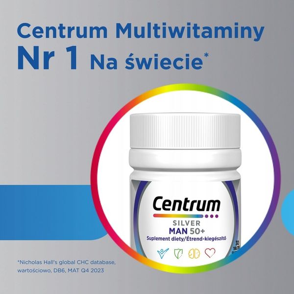 Multiwitamina dla mężczyzn Centrum Man 50+ Silver minerały 30 tabletek zdjęcie 6