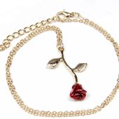 Naszyjnik Różyczka GOLD Jak Żywa Modna Miłość Red Rose Kwiatek Róża Wisior