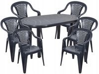 MOCNY! ZESTAW 6+1 GRAFIT DUŻY STÓŁ KRZESŁA PLASTIK