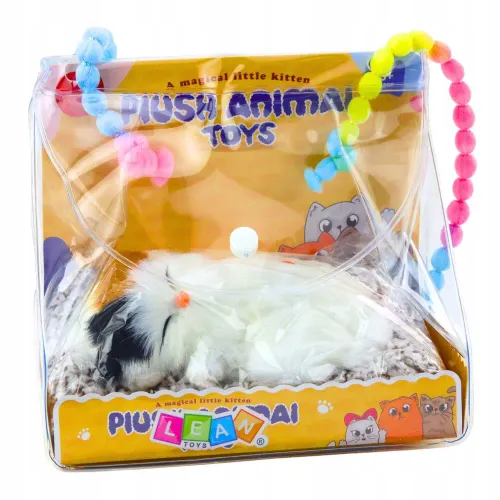 Śpiący Biały Kot Na Poduszce Figurka z Futerkiem Torba Dźwięki na Arena.pl