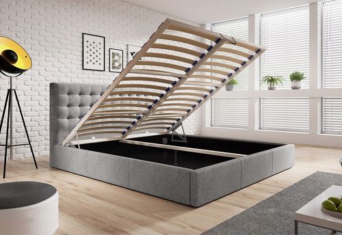 ŁOŻKO TAPICEROWANE VERO Z PODNOSZONYM STELAŻEM POJEMNIKIEM POŚCIEL 160x200 na Arena.pl