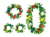 Zestaw hawajski naszyjnik opaska bransoletki zielone listki z kwiatami