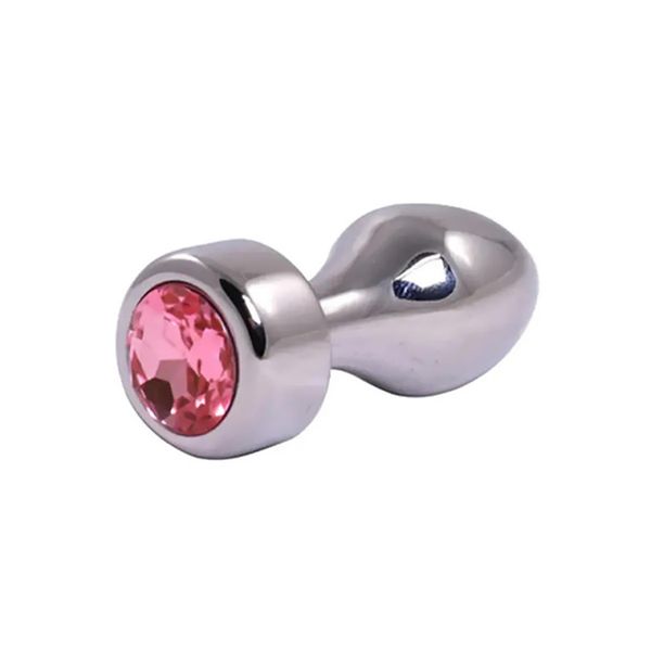 Silver Butt Plug With Pink Diamond zdjęcie 1