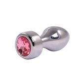 Silver Butt Plug With Pink Diamond