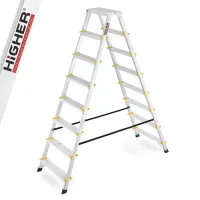 Drabina aluminiowa domowa dwustronna składana HIGHER 2x8 stopni taboret