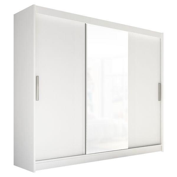 Szafa przesuwna Aston I z lustrem 250cm - pojemna garderoba - BIAŁY zdjęcie 1