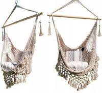 Krzesło brazylijskie MAKRAMA Fotel wiszący RĘCZNIE PLECIONY Leżak hamak XXL