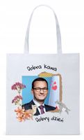 Mateusz Morawiecki Pis Torba Eco Biała Shopper Z Nadrukiem Ze Zdjęciem