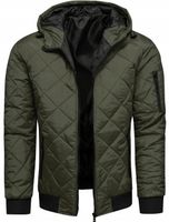 Kurtka męska przejściowa na zamek khaki pikowana z kapturem XL