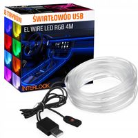 ŚWIATŁOWÓD EL WIRE LED RGB USB OŚWIETLENIE WNĘTRZA AUTA KABINY SAMOCHODU 4m