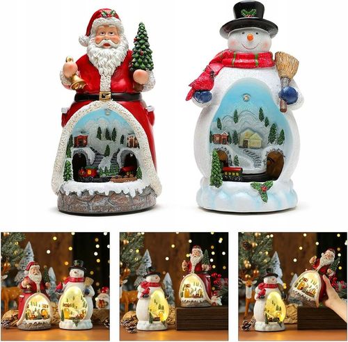 Figurka Święty Mikołaj z poruszającym się pociągiem światłami LED muzyką na Arena.pl