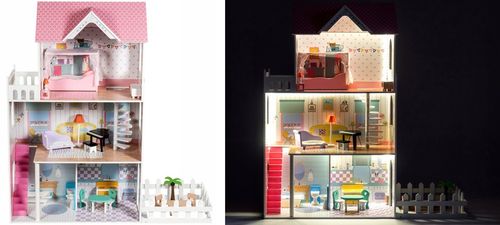 Duży Domek Dla Lalek XXL Drewniany Mebelki Do Zestawu Oświetlenie LED na Arena.pl