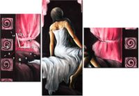 100CM 70CM ZEGAR 3 ELEM PIĘKNA DZIEWCZYNA CZERWIENI ŚCIENNY OBRAZ