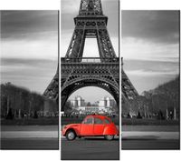 90 80CM OBRAZ T3 ELEM CZERWONY SAMOCHÓD PRZED WIEŻĄ EIFFLA DRUK ŚCIENNY