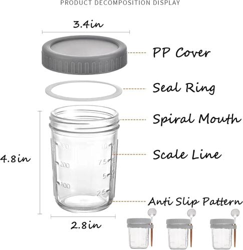 Zestaw 4 Słoiki Pojemniki do Owsianki 470 ml ze Sztućcami Widelce Łyżki na Arena.pl
