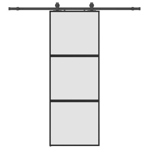 Drzwi przesuwne z zestawem okuć czarne 76x205cm szkło hartowane na Arena.pl