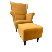 Nowoczesny Fotel Uszak z podnóżkiem na drewnianych nóżkach