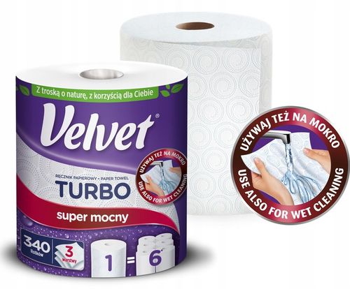 Velvet ręczniki papierowe TURBO 6 rolek 3 warstwowy 340 listków na Arena.pl