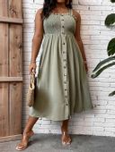 SHEIN ZIELONA MIDI SUKIENKA GUZIKI MARSZCZENIA RAMIĄCZKA QYX XXJ__XXL