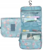 Wiszący Organizer Kosmetyczka rozkładana E41_Niebieski_Flamingi