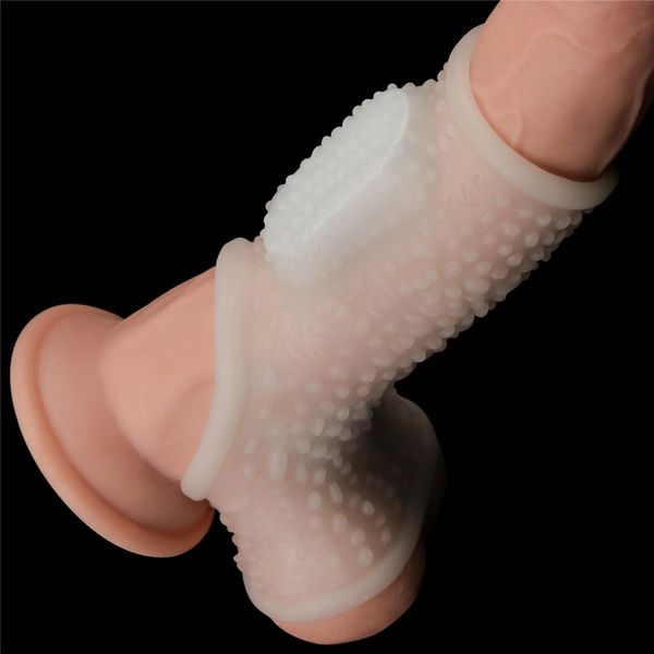 Vibrating Drip Knights Ring With Scrotum Sleeve (White) zdjęcie 6