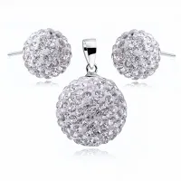 SREBRNY KOMPLET NA SZTYFCIE BIAŁE KULKI DISCOBALL 10MM 14MM CRYSTAL BEADS